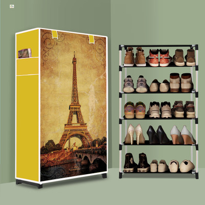 MEZIRE 5 Tier Foldable Shoe Rack – Space Saver, Universal for Entry, Bedroom & Balcony Plastic Collapsible Shoe Stand(Eiffel Tower Modern Print(A5), 5 Shelves, DIY(Do-It-Yourself))