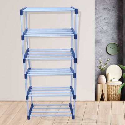 RKE 6 Layer Black RKE7895 Plastic Collapsible Shoe Stand(blue, 6 Shelves, DIY(Do-It-Yourself))