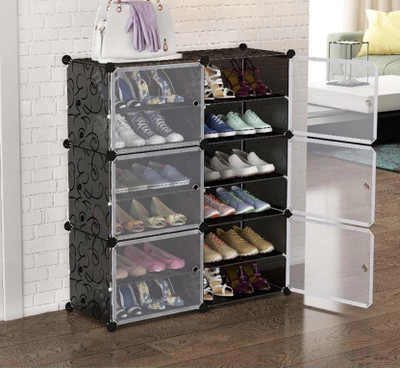 Keekos Plastic Collapsible Shoe Stand(Black, 12 Shelves, DIY(Do-It-Yourself))