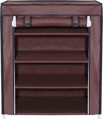 Shivaayracks Shoe Stand, Foldable Collapsible Shoe Rack & Chappal Stand Plastic Shoe Stand(Brown, 4 Shelves, Pre-assembled)