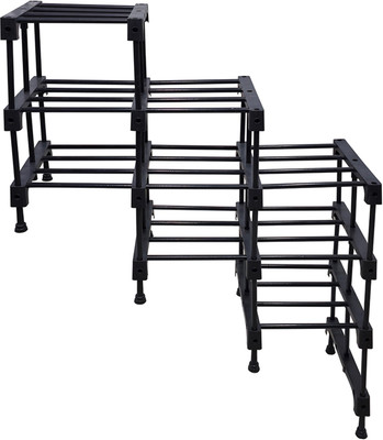 GlowSilk 3 Layer Black Metal Pipe Stair Shoe Rack Metal Collapsible Shoe Stand(METAL BLACK, 9 Shelves, DIY(Do-It-Yourself))