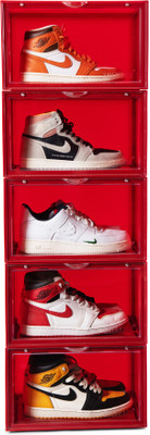 SNEAKARE Side Drop Shoe Rack & Storage Box for Office/Home, Shoe Storage Box For Sneakers Plastic Shoe Rack(RED, 5 Shelves, DIY(Do-It-Yourself))