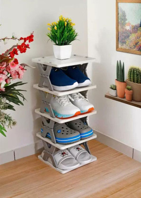 RRPRODUCTS 5 Layer Shoe Rack X Design Lightweight Foldable Shoe Cabinet Storage For Home Plastic Shoe Rack(Multicolour, 5 Shelves, Pre-assembled)