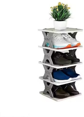 fashion gaon 4 Layer Shoes Rack for Home Plastic, Adjustable Shoe Stand Plastic Shoe Rack(Grey, 4 Shelves, DIY(Do-It-Yourself))