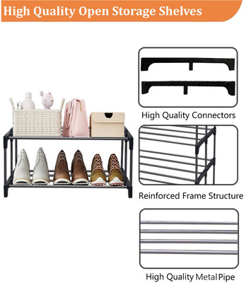 KOnline Space-Saving 2-Tier Metal Open Shoe Rack Metal Collapsible Shoe Stand(Black, 2 Shelves, DIY(Do-It-Yourself))