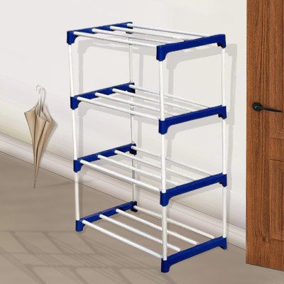 Plexus enterprises BLUEWHITE-4 Plastic Shoe Stand(White, 4 Shelves, DIY(Do-It-Yourself))