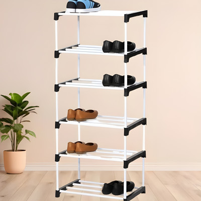 Shine Traders 6 LAYER PLASTIC BLACK Plastic Collapsible Shoe Stand(BLACK, 6 Shelves, DIY(Do-It-Yourself))