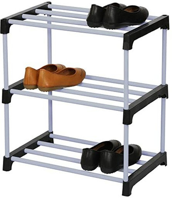 UMA 2 Layer plastic foldable shoe rack for home and office Plastic, Plastic Collapsible Shoe Stand(WHITE_BLACK, 2 Shelves, DIY(Do-It-Yourself))
