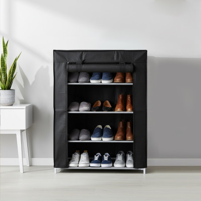 Atags Multipurpose 4-Tiers Shoe Rack with Dustproof Zip Cover Metal Shoe Rack(Black, 4 Shelves, DIY(Do-It-Yourself))