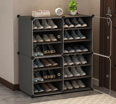 Sasimo 12-Shelf-4-Door Plastic Cubort Shoe Rack Plastic Collapsible Shoe Stand(Grey, 12 Shelves, DIY(Do-It-Yourself))