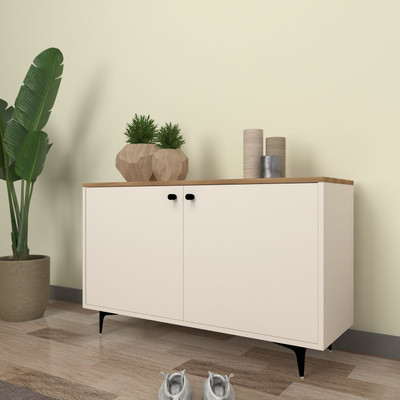 spacesbyU Akano Shoe Rack (15 pairs) | Height Adjustable Shelves | Engineered Wood Shoe Rack(Frosty White & Wood Oak Light, 3 Shelves, DIY(Do-It-Yourself))