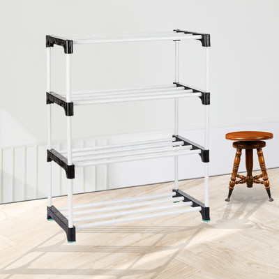 Nutriverse 4 layer shoe rack havy PVC PIPE Plastic Shoe Stand(BLACK AND WHITE, 4 Shelves, DIY(Do-It-Yourself))