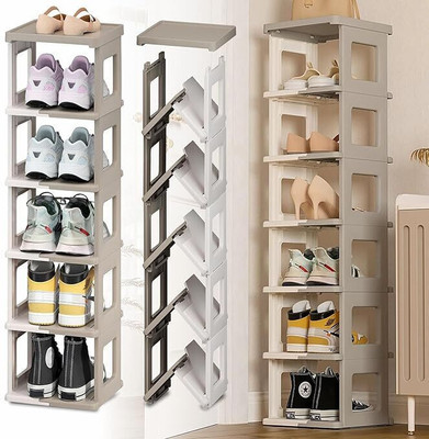 Flipkart SmartBuy Foldable Shoe Rack | 6 Layer Shoe Organizer for Home | Foldable and stackable Plastic Collapsible Shoe Stand(Grey, 6 Shelves, Pre-assembled)