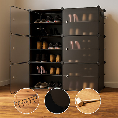 Keekos 12-Shelf-6-Door Plastic Cupboard Shoe Rack Shoe Stand Metal, Plastic Shoe Rack Plastic Shoe Rack(Black-R, 12 Shelves, DIY(Do-It-Yourself))