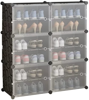 BUCKETLIST Shoe Storage 6-Tier Shoes Rack 24 Pairs Plastic Cube Storage Plastic Shoe Rack(Black, 12 Shelves, DIY(Do-It-Yourself))