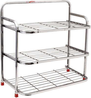 METALAC Multipurpose Stainless Steel Kitchen rack| Shoe rack Wall mounted Metal Collapsible Shoe Stand(Stainless Steel, 3 Shelves, DIY(Do-It-Yourself))