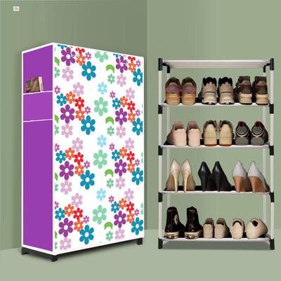 SRMAJI STORE 4 Tier Foldable Shoe Rack – Space Saver, Universal for Entry, Bedroom & Balcony Plastic Collapsible Shoe Stand(Mini Flower Modern Print(A4), 4 Shelves, DIY(Do-It-Yourself))