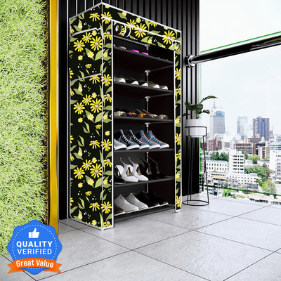 Flipkart Perfect Homes Studio Daisy Floral Print Letest 6 Layer Home And Kids Shoe Stand for home Metal Shoe Stand(Black Finish, 6 Shelves, DIY(Do-It-Yourself))