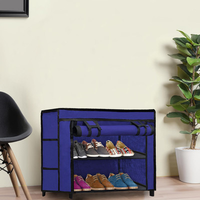 GlowSilk Metal Collapsible Shoe Stand(BLUE, 2 Shelves, DIY(Do-It-Yourself))