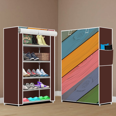 Kaya Trek Metal Multipurpose Shoe Rack – 5 Layer Portable Shelf for Home/Office/Kid Room Metal Collapsible Shoe Stand(New Orange Print, 5 Shelves, DIY(Do-It-Yourself))
