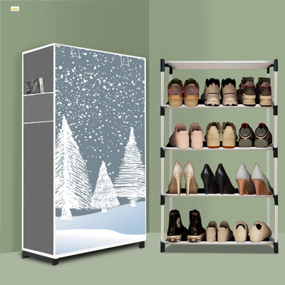 anshika 4 Tier Foldable Shoe Rack – Space Saver, Universal for Entry, Bedroom & Balcony Plastic Shoe Stand(Felling Snow Modern Print(A4), 4 Shelves, DIY(Do-It-Yourself))