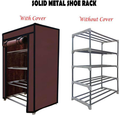 Bhimada Best Quality Multi-Storage Rack Shelf Metal Collapsible Shoe Stand(Brown, 4 Shelves, DIY(Do-It-Yourself))