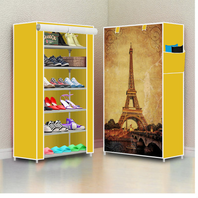 Shaym ji 6 Shelf Foldable Collapsible ShoeRack Plastic Shoe Stand(36 | EIFFEL TOWER YELLOW, 6 Shelves, DIY(Do-It-Yourself))