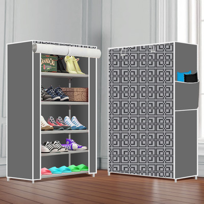 Kaya Trek PP/PVC Multipurpose Shoe Rack – 5 Layer Portable Shelf for Home/Office/Kid Room Plastic Collapsible Shoe Stand(Grey Print, 5 Shelves, DIY(Do-It-Yourself))