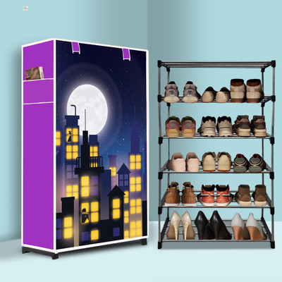 TheNextStore 5 Tier Foldable Shoe Rack – Space Saver, Universal for Entry, Bedroom & Balcony Metal Shoe Stand(Town Building Modern Printed(A5), 5 Shelves, DIY(Do-It-Yourself))