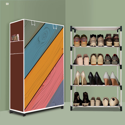 SEVVY 4 Tier Foldable Shoe Rack – Space Saver, Universal for Entry, Bedroom & Balcony Plastic Shoe Rack(Colorful Wood Modern Print(A4), 4 Shelves, DIY(Do-It-Yourself))