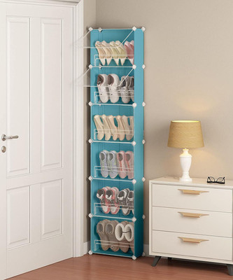 Sasimo 6-Shelf-6-Door Plastic Cubort Shoe Rack Plastic Collapsible Shoe Stand(Blue, 6 Shelves, DIY(Do-It-Yourself))