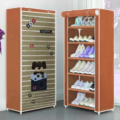 SAIWAY CUTE PUPPY PRINT Metal, Plastic Collapsible Shoe Stand(LIGHT BROWN, 6 Shelves, DIY(Do-It-Yourself))