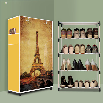 MEZIRE 4 Tier Foldable Shoe Rack – Space Saver, Universal for Entry, Bedroom & Balcony Plastic Collapsible Shoe Stand(Eiffel Tower Modern Print(A4), 4 Shelves, DIY(Do-It-Yourself))