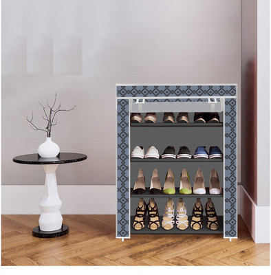 Shaym ji 4 Shelf Foldable Collapsible ShoeRack Plastic Shoe Stand(1-GREY, 4 Shelves, DIY(Do-It-Yourself))