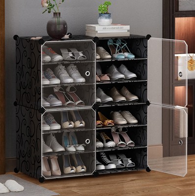 Sasimo 12-Shelf-4-Door Plastic Cubort Shoe Rack Plastic Collapsible Shoe Stand(Black, 12 Shelves, DIY(Do-It-Yourself))