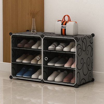 Sasimo Plastic Collapsible Shoe Stand(Black-White, 6 Shelves, DIY(Do-It-Yourself))