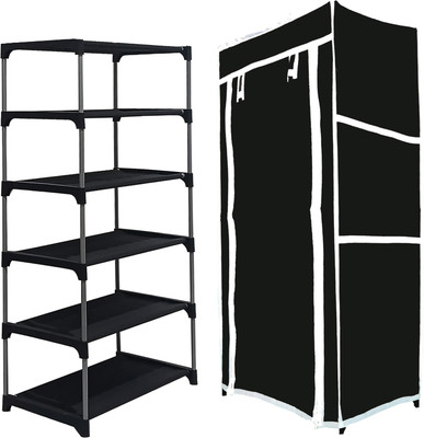 TURBOMAX Multipurpose shoe rack/Wardrobe Heavy Material PVC Plastic Pipes with cover Plastic Shoe Stand(Black, 5 Shelves, DIY(Do-It-Yourself))