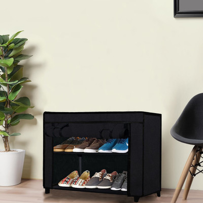 Rmerchants 2 layer Shoe rack black color Metal Shoe Rack(Black, 2 Shelves, DIY(Do-It-Yourself))