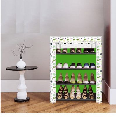 YUMESA 4 Shelf Foldable Collapsible ShoeRack Plastic Collapsible Shoe Stand(3-Butterfly Green, 4 Shelves, DIY(Do-It-Yourself))