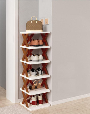 URBAN CHOICE 6 Tiers Plastic Modular Shoe Rack with X Design Plastic Collapsible Shoe Stand(Whitte, 6 Shelves, DIY(Do-It-Yourself))