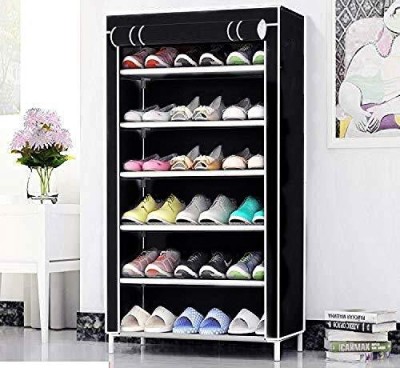 Everstep 6-Tiers Shoe Rack/Multipurpose Storage Rack with Dustproof Cover Plastic Collapsible Shoe Stand(Black, 6 Shelves, DIY(Do-It-Yourself))