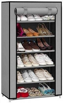 Ketsaal 6 Layer Multi Utility Collapsible Shoe Rack With Cover Metal Collapsible Shoe Stand(Grey, 6 Shelves, DIY(Do-It-Yourself))