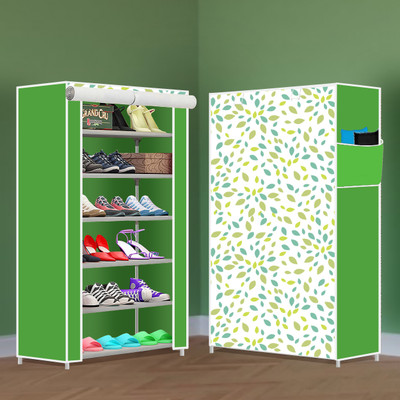 INSIDE STYLE Collapsible Shoe Rack – Plastic 6 Tier Foldable Organizer for Home & Entry Use Plastic Collapsible Shoe Stand(Print Sky Blue, 6 Shelves, DIY(Do-It-Yourself))