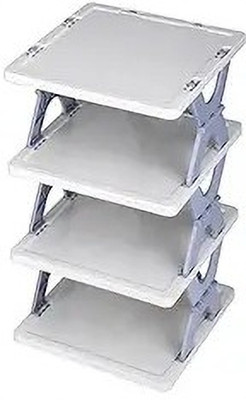 balajiecom Multipurpose 4 Layer Foldable DIY Shoe Rack , Storage Rack (White) Plastic Collapsible Shoe Stand(WHITE, 4 Shelves, DIY(Do-It-Yourself))