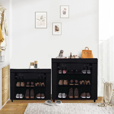 URBAN CHOICE Metal Collapsible Shoe Stand(BLACK, 2 Shelves, DIY(Do-It-Yourself))