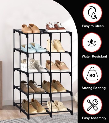 Philoshop Black Block Design PP Plastic Shoe Rack – Modern, Space-Saving Organizer Plastic Collapsible Shoe Stand(Black, 10 Shelves, DIY(Do-It-Yourself))