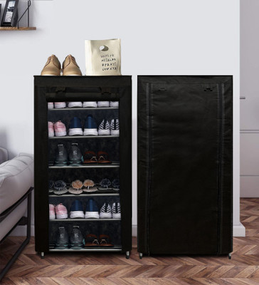 KOnline 6 Layer Durable Metal Shoe Rack with Dustproof Cover & Space Saving Design Metal Collapsible Shoe Stand(Black, 6 Shelves, DIY(Do-It-Yourself))