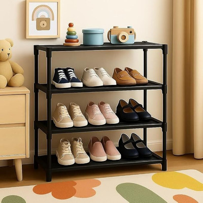 PRIMIZA Shoe Organizer is made of thickened PVC pipes and reinforced by connectors. Plastic Shoe Stand(Black, 4 Shelves, DIY(Do-It-Yourself))
