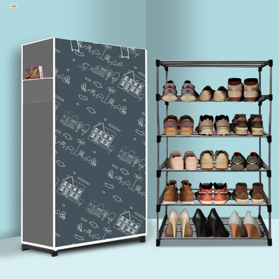 Furn Central 5 Tier Foldable Shoe Rack – Space Saver, Universal for Entry, Bedroom & Balcony Metal Shoe Stand(House cartoon Modern Printed(A5), 5 Shelves, DIY(Do-It-Yourself))