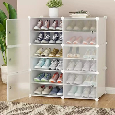Sasimo 12-Shelf-6-Door Plastic Cubort Shoe Rack Plastic Collapsible Shoe Stand(12,White, 12 Shelves, DIY(Do-It-Yourself))